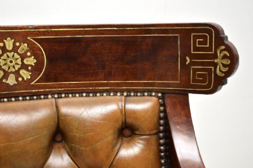 PAIR OF ANTIQUE REGENCY PERIOD BRASS INLAID MAHOGANY AND LEATHER ARMCHAIRS - ADDITIONAL PHOTO 8