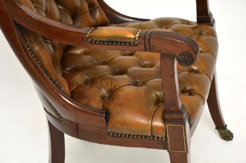 PAIR OF ANTIQUE REGENCY PERIOD BRASS INLAID MAHOGANY AND LEATHER ARMCHAIRS - ADDITIONAL PHOTO 10
