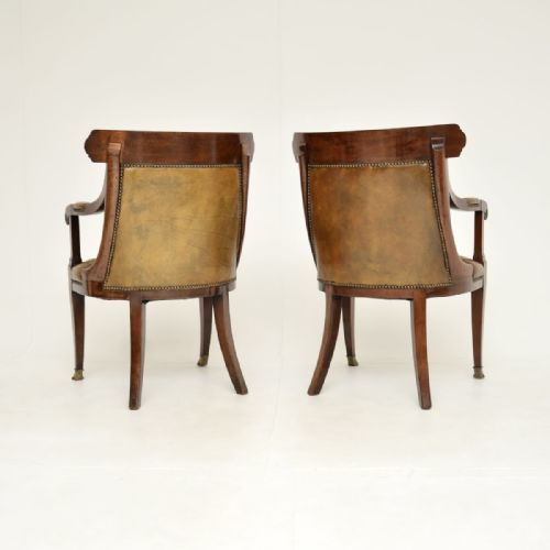 PAIR OF ANTIQUE REGENCY PERIOD BRASS INLAID MAHOGANY AND LEATHER ARMCHAIRS - ADDITIONAL PHOTO 11
