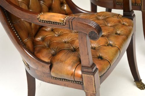 PAIR OF ANTIQUE REGENCY PERIOD BRASS INLAID MAHOGANY AND LEATHER ARMCHAIRS - ADDITIONAL PHOTO 12