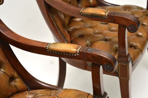 PAIR OF ANTIQUE REGENCY PERIOD BRASS INLAID MAHOGANY AND LEATHER ARMCHAIRS - ADDITIONAL PHOTO 13