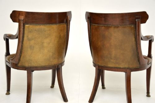 PAIR OF ANTIQUE REGENCY PERIOD BRASS INLAID MAHOGANY AND LEATHER ARMCHAIRS - ADDITIONAL PHOTO 14