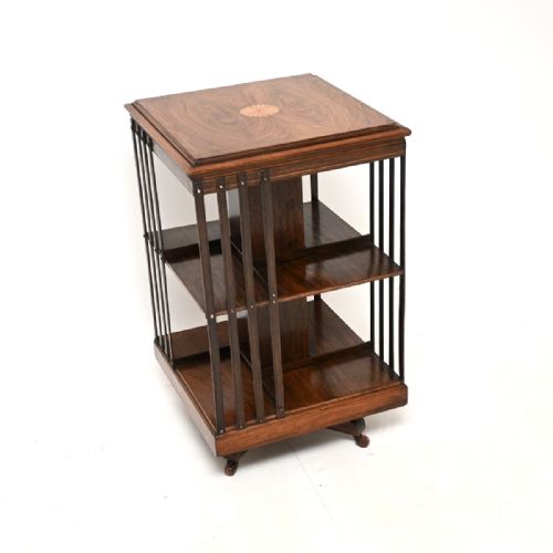 Antique Edwardian Inlaid Rosewood Revolving Bookcase
