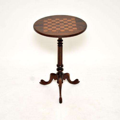 ANTIQUE VICTORIAN INLAID ROSEWOOD CHESS TABLE