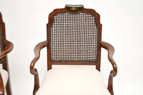 PAIR OF ANTIQUE EDWARDIAN LACQUERED WALNUT AND CANE ARMCHAIRS - ADDITIONAL PHOTO 4