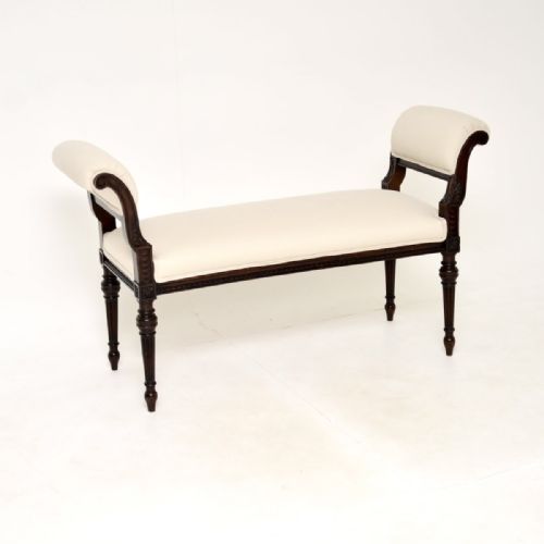Antique Victorian Carved Mahogany Bench by Waring and Gillows
