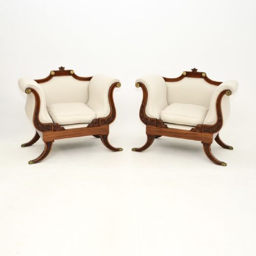 PAIR OF LARGE ANTIQUE REGENCY STYLE MAHOGANY ARMCHAIRS