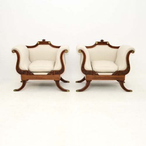 PAIR OF LARGE ANTIQUE REGENCY STYLE MAHOGANY ARMCHAIRS - ADDITIONAL PHOTO 1