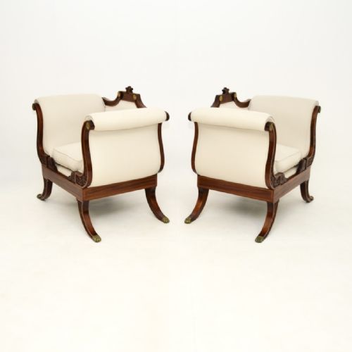 PAIR OF LARGE ANTIQUE REGENCY STYLE MAHOGANY ARMCHAIRS - ADDITIONAL PHOTO 2