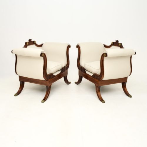 PAIR OF LARGE ANTIQUE REGENCY STYLE MAHOGANY ARMCHAIRS - ADDITIONAL PHOTO 8
