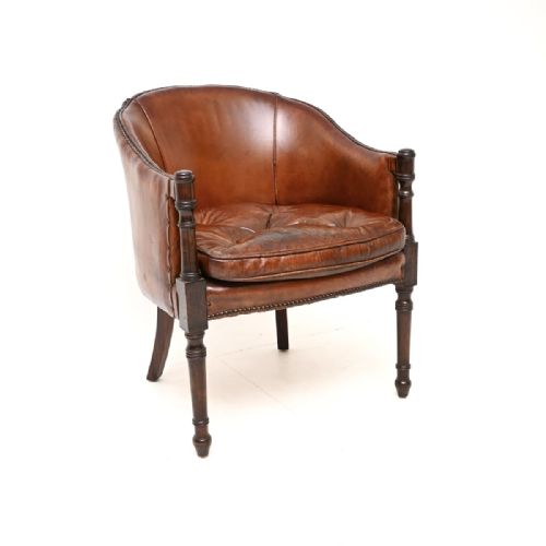 ANTIQUE LEATHER AND MAHOGANY ARMCHAIR DESK CHAIR