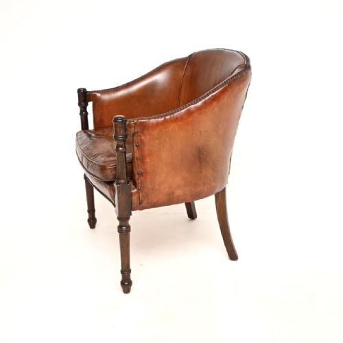 ANTIQUE LEATHER AND MAHOGANY ARMCHAIR DESK CHAIR - ADDITIONAL PHOTO 1