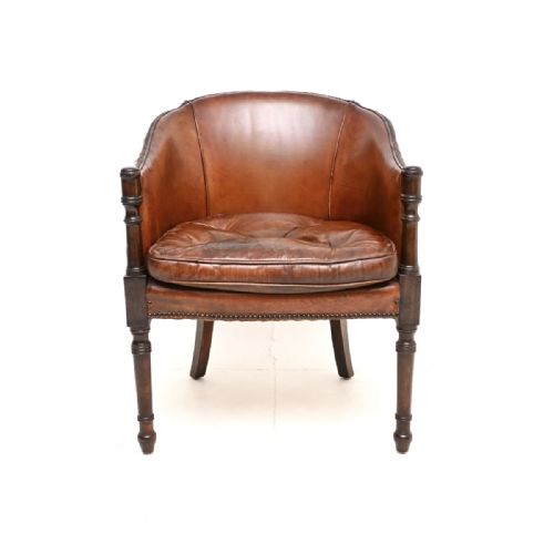 ANTIQUE LEATHER AND MAHOGANY ARMCHAIR DESK CHAIR - ADDITIONAL PHOTO 2