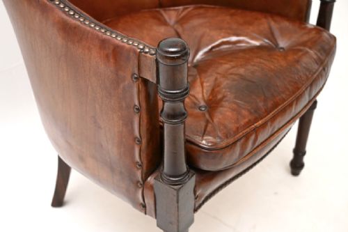 ANTIQUE LEATHER AND MAHOGANY ARMCHAIR DESK CHAIR - ADDITIONAL PHOTO 4