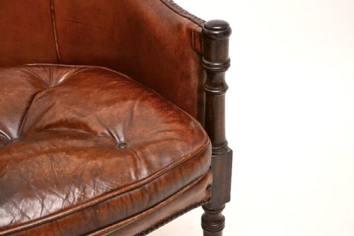 ANTIQUE LEATHER AND MAHOGANY ARMCHAIR DESK CHAIR - ADDITIONAL PHOTO 5
