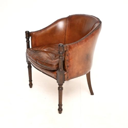 ANTIQUE LEATHER AND MAHOGANY ARMCHAIR DESK CHAIR - ADDITIONAL PHOTO 6