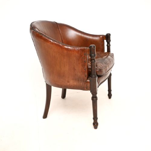 ANTIQUE LEATHER AND MAHOGANY ARMCHAIR DESK CHAIR - ADDITIONAL PHOTO 7