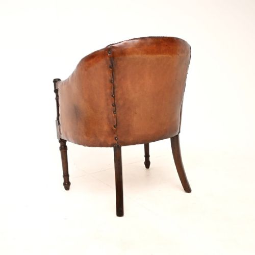ANTIQUE LEATHER AND MAHOGANY ARMCHAIR DESK CHAIR - ADDITIONAL PHOTO 8