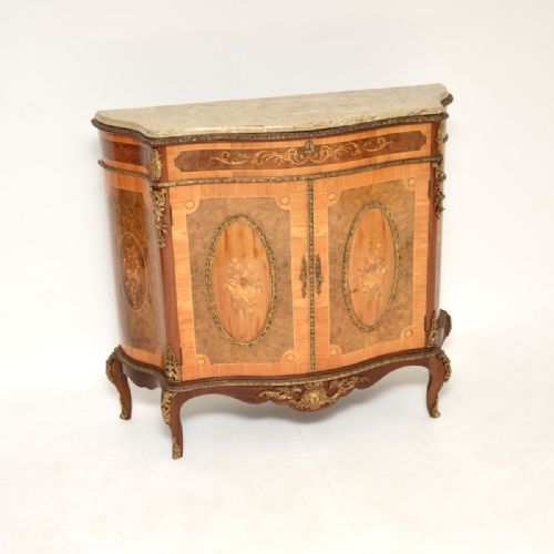 ANTIQUE FRENCH INLAID MARQUETRY MARBLE TOP CABINET