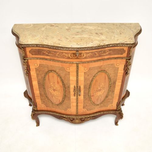 ANTIQUE FRENCH INLAID MARQUETRY MARBLE TOP CABINET - ADDITIONAL PHOTO 2