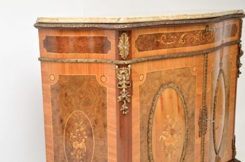 ANTIQUE FRENCH INLAID MARQUETRY MARBLE TOP CABINET - ADDITIONAL PHOTO 4