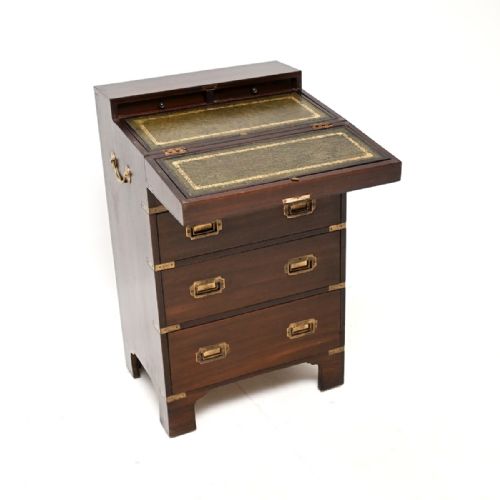 ANTIQUE MAHOGANY MILITARY CAMPAIGN STYLE BUREAU CHEST OF DRAWERS