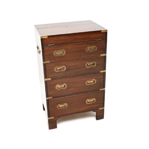 ANTIQUE MAHOGANY MILITARY CAMPAIGN STYLE BUREAU CHEST OF DRAWERS - ADDITIONAL PHOTO 1