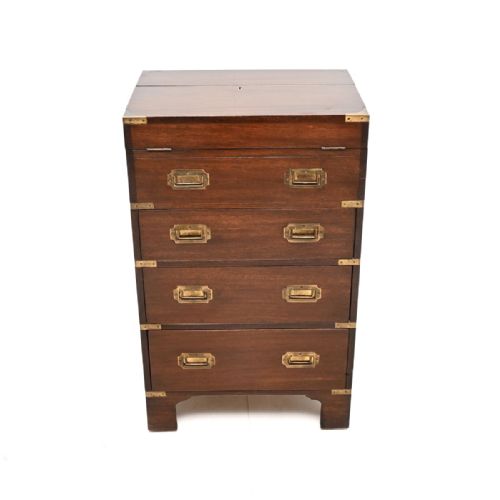 ANTIQUE MAHOGANY MILITARY CAMPAIGN STYLE BUREAU CHEST OF DRAWERS - ADDITIONAL PHOTO 2