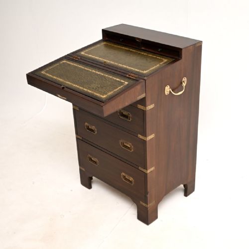 ANTIQUE MAHOGANY MILITARY CAMPAIGN STYLE BUREAU CHEST OF DRAWERS - ADDITIONAL PHOTO 4