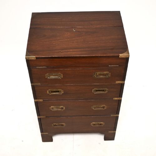 ANTIQUE MAHOGANY MILITARY CAMPAIGN STYLE BUREAU CHEST OF DRAWERS - ADDITIONAL PHOTO 7