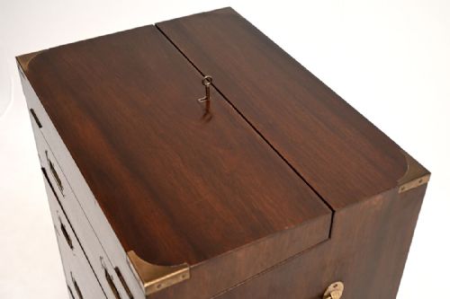 ANTIQUE MAHOGANY MILITARY CAMPAIGN STYLE BUREAU CHEST OF DRAWERS - ADDITIONAL PHOTO 8