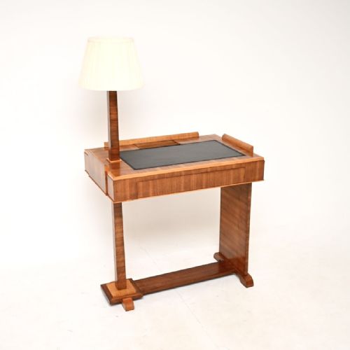 ART DECO WALNUT AND SYCAMORE DESK WITH INTEGRATED LAMP