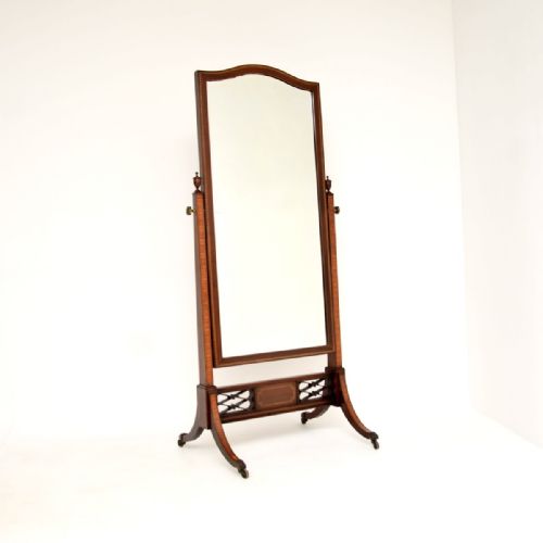 Antique Edwardian Inlaid Mahogany Cheval Mirror
