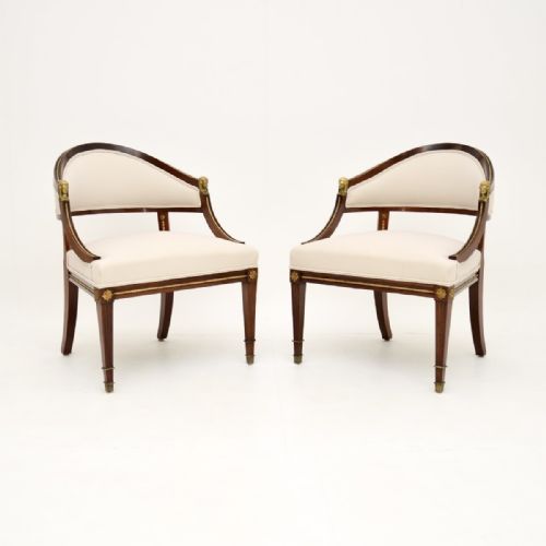 PAIR OF ANTIQUE SWEDISH NEOCLASSICAL MAHOGANY ARMCHAIRS