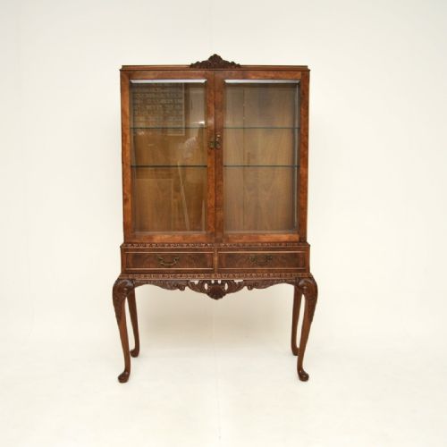ANTIQUE BURR WALNUT QUEEN ANNE STYLE DISPLAY CABINET - ADDITIONAL PHOTO 1