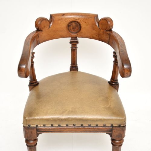 ANTIQUE VICTORIAN GOTHIC REVIVAL SOLID OAK DESK CHAIR - ADDITIONAL PHOTO 1