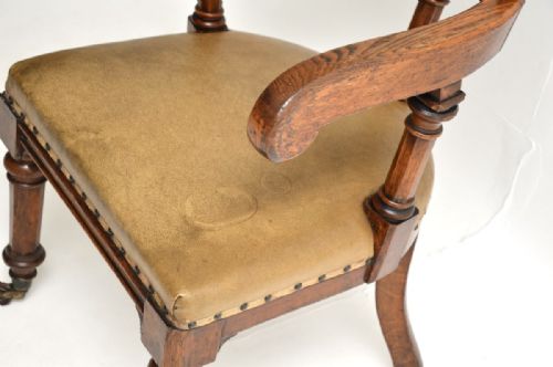 ANTIQUE VICTORIAN GOTHIC REVIVAL SOLID OAK DESK CHAIR - ADDITIONAL PHOTO 9