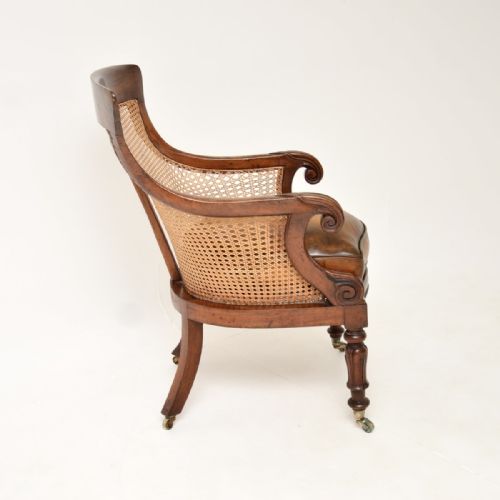 ANTIQUE WILLIAM IV PERIOD MAHOGANY AND LEATHER CANED ARMCHAIR - ADDITIONAL PHOTO 4