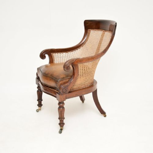 ANTIQUE WILLIAM IV PERIOD MAHOGANY AND LEATHER CANED ARMCHAIR - ADDITIONAL PHOTO 5