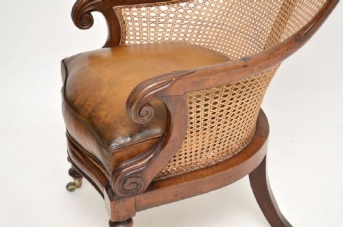 ANTIQUE WILLIAM IV PERIOD MAHOGANY AND LEATHER CANED ARMCHAIR - ADDITIONAL PHOTO 6