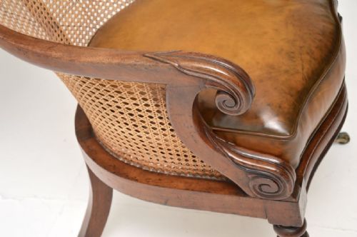 ANTIQUE WILLIAM IV PERIOD MAHOGANY AND LEATHER CANED ARMCHAIR - ADDITIONAL PHOTO 7