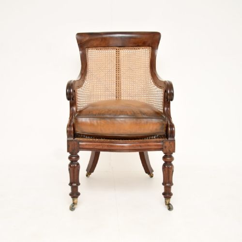 ANTIQUE WILLIAM IV PERIOD MAHOGANY AND LEATHER CANED ARMCHAIR - ADDITIONAL PHOTO 8