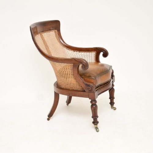 ANTIQUE WILLIAM IV PERIOD MAHOGANY AND LEATHER CANED ARMCHAIR - ADDITIONAL PHOTO 9