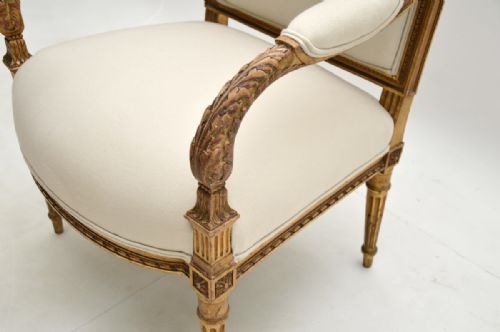 ANTIQUE FRENCH CARVED GILT WOOD ARMCHAIR - ADDITIONAL PHOTO 2
