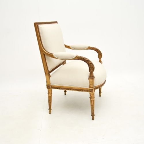 ANTIQUE FRENCH CARVED GILT WOOD ARMCHAIR - ADDITIONAL PHOTO 3