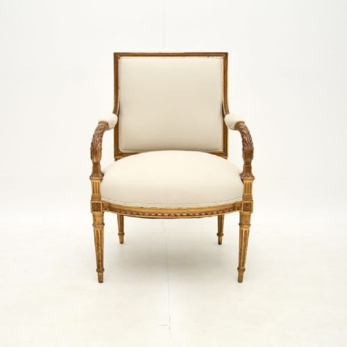 ANTIQUE FRENCH CARVED GILT WOOD ARMCHAIR - ADDITIONAL PHOTO 4