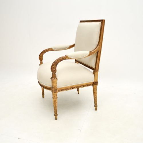 ANTIQUE FRENCH CARVED GILT WOOD ARMCHAIR - ADDITIONAL PHOTO 5