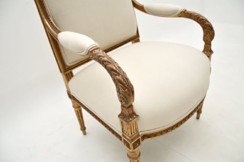 ANTIQUE FRENCH CARVED GILT WOOD ARMCHAIR - ADDITIONAL PHOTO 6