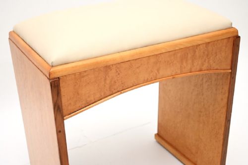 ART DECO BIRDS EYE MAPLE AND LEATHER STOOL - ADDITIONAL PHOTO 3