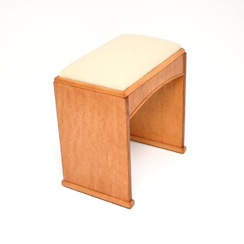 ART DECO BIRDS EYE MAPLE AND LEATHER STOOL - ADDITIONAL PHOTO 6